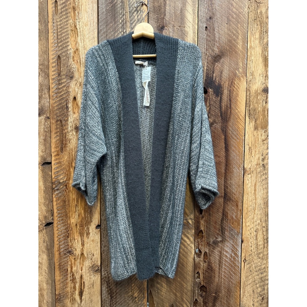 NWT Open Cardigan Sweater Woman M/L Gray Knit Kimono Sleeve Boho Artisan Earthy
